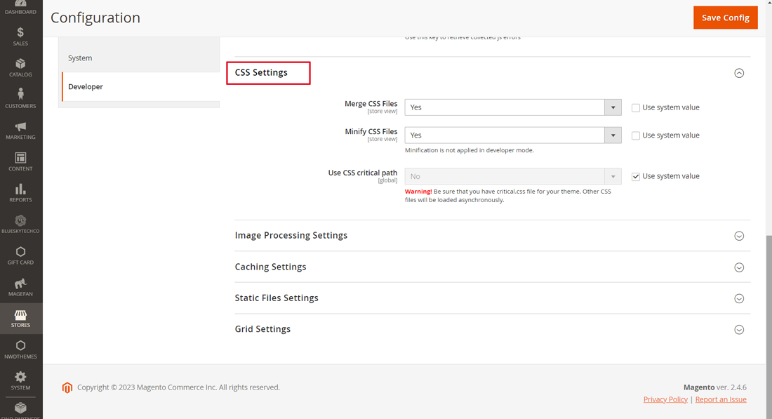 Magento dashboard to minimize CSS files